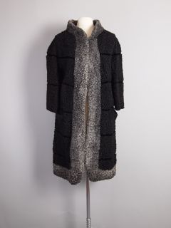Vtg 50s 60s Elsa SCHIAPARELLI Persian Lamb Coat jacket Black & SIilver