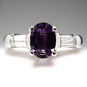 Stunning Color Change Alexandrite Engagement Ring w/ Baguette Diamonds