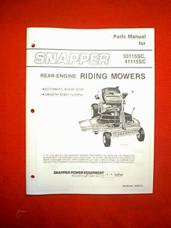 Snapper Rear Engine Riding Mower Parts Manual Models 33115SC 41115SC