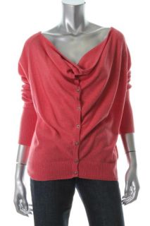 Eileen Fisher New Pink Cowl Neck Ribbed Trim Long Sleeves Cardigan