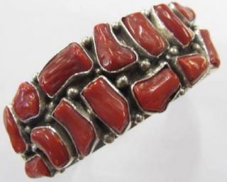 Old Pawn Signed Emer Thompson Navajo Handmade Sterling Coral Bracelet