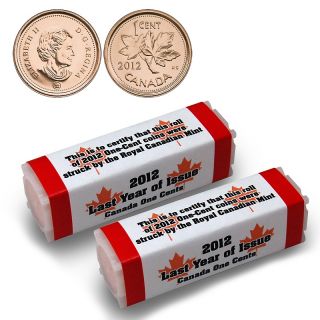  International Coins Gold Coins 2012 Last Canadian Cent 2 Roll Coin Set