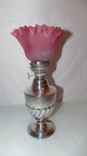 Antique Edward Miller Boudoir Small Oil Lamp Ruffled Glass Cranberry