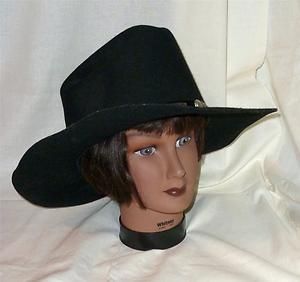 Eddy Bros Black 100 Wool Felt Cowboy Hat With Leather Hat Band Size 7