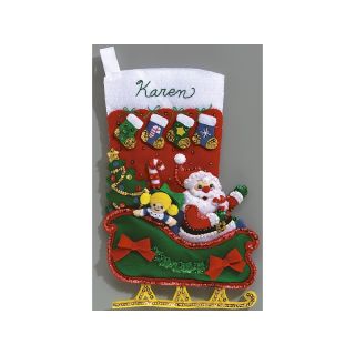Holiday Santa Xmas Stocking Felt Appliqué Kit   16.5in