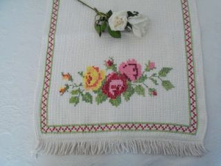 SHABBY CHIC VINTAGE HAND EMBROIDERED ROSES COTTON CHAIR BACK