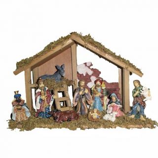  Nativity Kurt Adler 15 Wooden Stable with 10 Resin Figures Nati