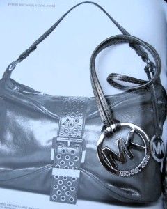  Silver Chrome MK Silver Metalic Leather Strap Hangtag Charm
