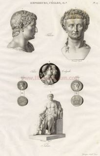 Sculpture Buste Tibère Et Caligula Visconti Gravure Originale in