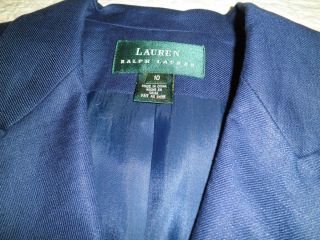Womens Lauren Ralph Lauren Lined Linen Blazer Navy Sz 10