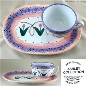 Ashley Cardinal 2 PC Soup Mug Cup Sandwich Plate Snack Set Hand