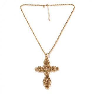  Susan Lucci Crystal Goldtone Filigree Cross Pendant with 24 Chain