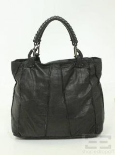 ellen tracy black soft leather raw edge tote bag