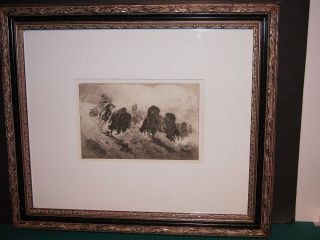 Edward Borein framed etching ROBES AND MEAT important listed western