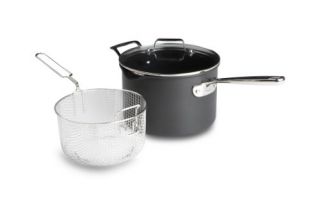  anodized stockpot with helper handle fry basket and glass lid pour