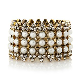 Universal Vault Simulated Pearl and Crystal Row Stretch Bracelet at