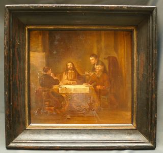 RARE Antique 1800s French Oil on Canvas Supper at Emmaus Jesus