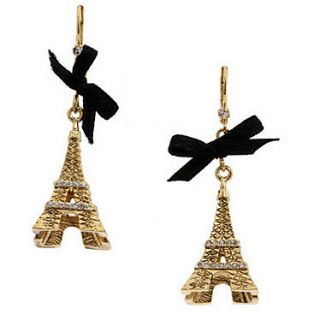 Betsey Johnson Ribbon Eiffel Tower Drop Huggie Earrings
