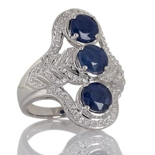 Jewelry Rings Gemstone 3.51ct Sapphire 3 Stone Sterling Silver