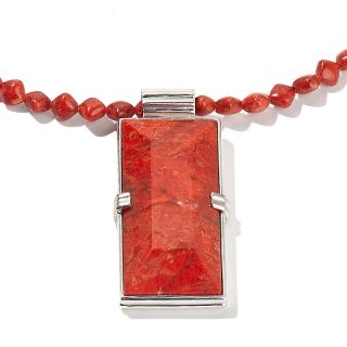 Jay King Orange and Red Coral Pendant with Beaded Necklace