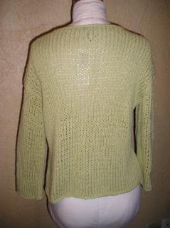 Eileen Fisher Lime Cotton Super Chunk 3 4 Sleeve Boxy Crop Sweater Sz