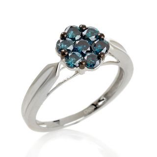Jewelry Rings Gemstone .76ct Blue Diamond Sterling Silver Floral