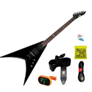 ESP V 50BLK Electric Guitar Tuner Cable Strings Strap and Picks Set
