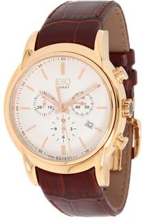 New Esq by Movado Retrograde Rose Gold Tone Leather Band Mens Watch