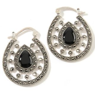 Jewelry Earrings Hoop Black Onyx and Marcasite Sterling Silver