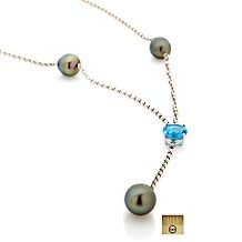 Designs by Turia 8 9mm Cultured Tahitian Pearl and Blue Topaz Floral