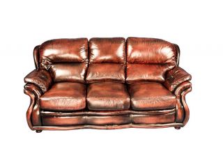  English Red Leather Chesterfield Sofa Couch 