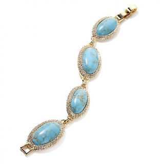 Blue Howlite and Crystal Goldtone Pavé Station Bracelet at