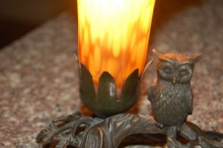 vintage tin chi owl lamp glass shade 1996