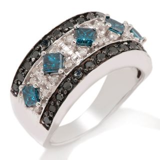 24ct Blue, Black and White Diamond Sterling Silver Ring