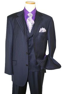 Extrema Navy/Violet Pinstripes Super 120S Wool Vested Suit