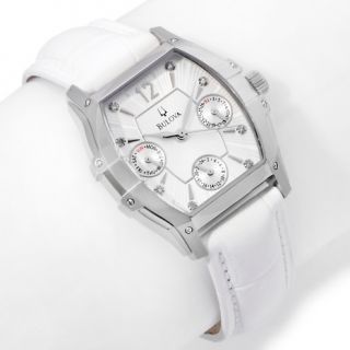 Bulova Ladies Tonneau Case White Leather Strap Watch
