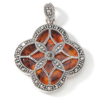 Age of Amber Marcasite Clover Sterling Silver Pendant