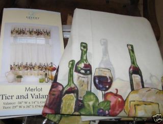 Ellery Valance Kitchen Curtains Set Merlot Wine Bottles