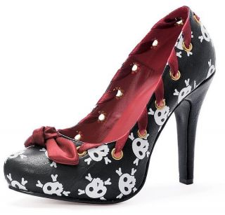 Ellie Shoes High Heel Black PU Pump with White Pirate Skull Shoe 400