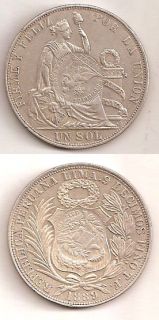 Great Guatemala Half Real 1894 Counterstamp on Peru 1 Sol 1889 TF