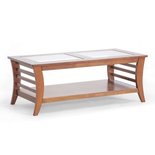Allison Honey Brown Wood Modern Coffee Table with Glass Inlay