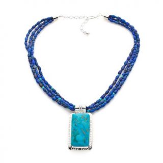 Jay King Sterling Silver Rectangular Turquoise Pendant with Lapis Bead