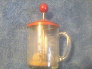 Vintage Hazel Atlas Nut Onion Chopper Red Top One Cup Measure Handle