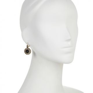 Technibond® Black Onyx and Marcasite Round Swirl Frame Drop Earrings