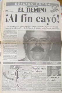 Pablo Escobar Death Annoncement Newspaper Authentic El Tiempo