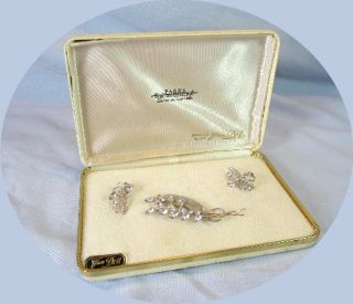 Vintage Van Dell Sterling silver Rhinestone Pin Earrings MIB Set Parks