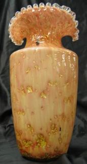 Gold Fleck Case Art Glass Vase Fenton Silvercrest Rim