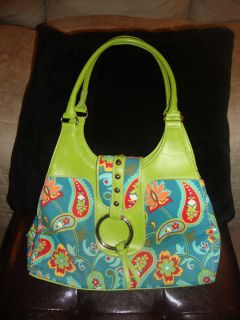 ST JOHNS BAY Purse, Blue & Green Paisley, Excellent Condition