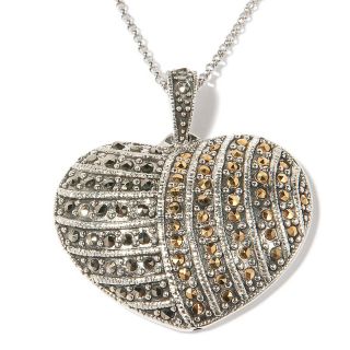 Marcasite Two Tone Electroform Heart Pendant with 18 Chain
