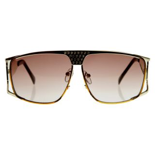 Large Metal Elvis Style Glasses Sunglasses w Rhinestones Shiny Gold